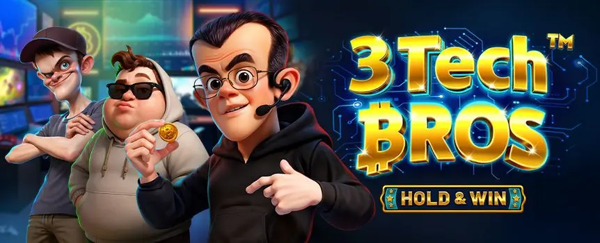 Head into the lab of 3 Tech Bros for the chance to strike it rich in this crypto-themed pokie game and walk away with the Max Win of 5,000x.