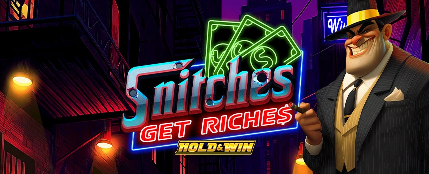A neon crime pokie with 243 Ways, sticky Briefcases, Money Magnet action, Wild Multipliers, and 20,000x Max. Win.